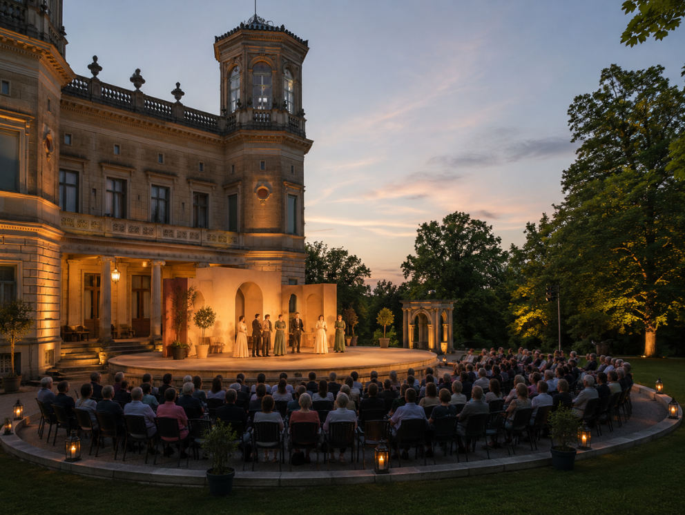 Konzeptdarstellung einer Open-Air-Aufführung im Park des Lingnerschlosses